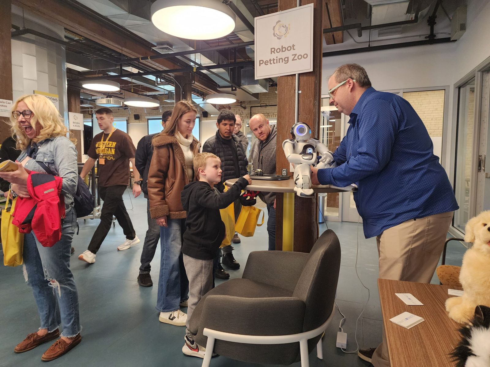 Families at the Robot Petting Zoo